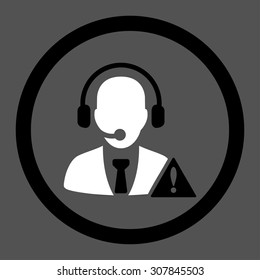 Emergency service vector icon. This rounded flat symbol is drawn with black and white colors on a gray background.