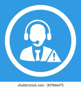 Emergency service vector icon. This rounded flat symbol is drawn with white color on a blue background.