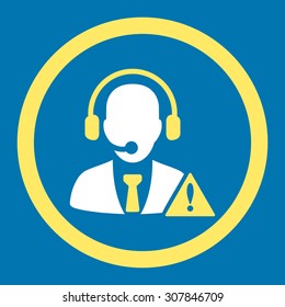 Emergency service vector icon. This rounded flat symbol is drawn with yellow and white colors on a blue background.