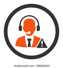 Emergency service vector icon. This rounded flat symbol is drawn with orange and gray colors on a white background.