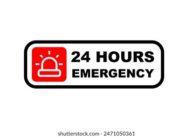 Servicios de emergencia 24 horas icono. Ilustración vectorial. Diseño de Vector de servicio 24 horas. Símbolo de emergencia. Sirena de ambulancia. Signo de hospital imprimible