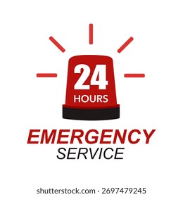 Emergency services 24 hours icon. Vector illustration. 24 hour service vector design. Emergency sign symbol. Ambulance siren. Hospital sign printable
