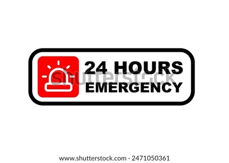 Emergency services 24 hours icon. Vector illustration. 24 hour service vector design. Emergency sign symbol. Ambulance siren. Hospital sign printable