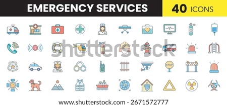 Emergency Services Color Icon Set – Police, Firefighter, Ambulance and Safety Illustrations