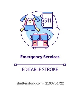 Emergency services concept icon. Natural disaster urgent help abstract idea thin line illustration. Isolated outline drawing. Editable stroke. Roboto-Medium, Myriad Pro-Bold fonts used