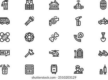 Emergency Services Icons Collection ist eine Vektorgrafik mit editierbarem Strich.