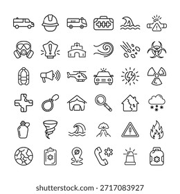 Colección del conjunto de iconos de la línea de servicios de emergencia.