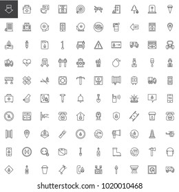 Emergency services line icons set, outline vector symbol collection, linear style pictogram pack. Signs, logo illustration. Set includes icons as ambulance, firefighter, police, hospital