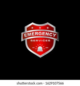 Emergency services shield logo design – strong and bold emblem featuring protective shield, medical cross, and rescue symbols, ideal for ambulance, fire department, police, safety organizations