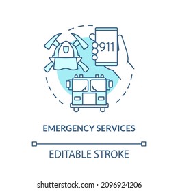 Emergency Services Turquoise Concept Icon. Natural Disaster Aid Abstract Idea Thin Line Illustration. Isolated Outline Drawing. Editable Stroke. Roboto-Medium, Myriad Pro-Bold Fonts Used