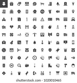 Emergency services vector icons set, modern solid symbol collection, filled style pictogram pack. Signs, logo illustration. Set includes icons as ambulance, firefighter, police, hospital