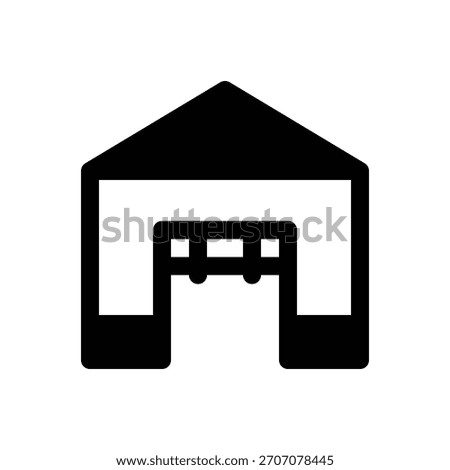 Emergency shelter. Outlined stroke vector icon with black-filled details.
