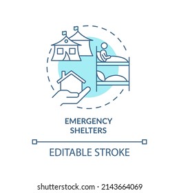 Emergency Shelter Turquoise Concept Icon. Temporary Asylum. Way To Help Refugees Abstract Idea Thin Line Illustration. Isolated Outline Drawing. Editable Stroke. Arial, Myriad Pro-Bold Fonts Used