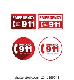 Emergency Sign Call 911 Police Fire Medical mark signal safety messages for emergency response protocol and compliance. file in vector illustrator, isolated on white background.