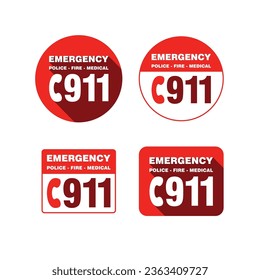 Emergency Sign Call 911 Police Fire Medical mark signal safety messages for emergency response protocol and compliance. file in vector illustrator, isolated on white background.