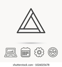 Emergency sign icon. Caution triangle sign. Notebook, Calendar and Cogwheel signs. Download arrow web icon. Vector