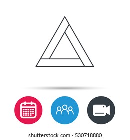 Emergency sign icon. Caution triangle sign. Group of people, video cam and calendar icons. Vector