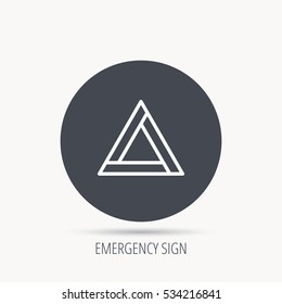 Emergency sign icon. Caution triangle sign. Round web button with flat icon. Vector