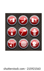 EMERGENCY sign with red button and metal background