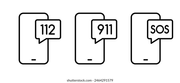 Vektorgrafik für Notsignal-Symbol eingestellt. Smartphone mit Notruf
