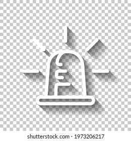Emergency siren of ambulance or police, simple icon. White linear icon with editable stroke and shadow on transparent background