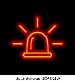 Emergency siren of ambulance or police, simple icon. Orange neon style on black background. Light linear icon with editable stroke