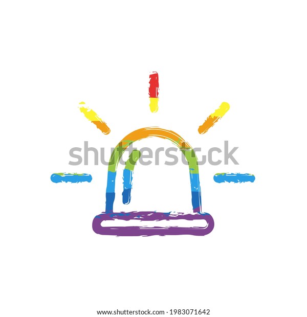 Emergency siren of ambulance or police,\
simple icon. Drawing sign with LGBT style, seven colors of rainbow\
(red, orange, yellow, green, blue, indigo,\
violet
