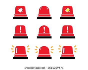 emergency siren flashlight set for ambulance, police and alarms with exclamation hazard, warning symbol, icon, sign, set, security, icons, warning symbol in red color, ambulance light vector set