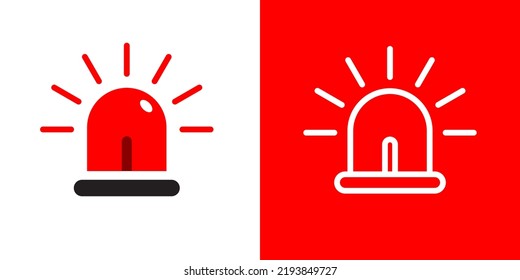 Design-Vektorgrafik von Notrufsiren-Symbolen mit flachem und umrissenem Stil. Symbol für Alarm- und Warnzeichen.	