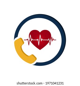 Emergency siren icon 24 hour call hotline concept heart pulse and heartbeat line heart disease alarm medical