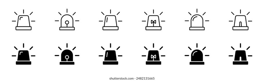 Emergency siren icon. Alert light bulb icons collection. Ambulance emergency siren icons set. Vector