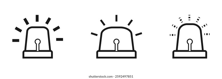 Emergency siren icon. Alert light bulb icons collection. Ambulance emergency siren icons set.