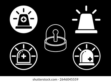 Emergency siren icon, Ambulance emergency siren sign white on black background