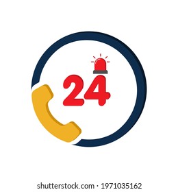 Emergency siren icon call 24 hour call outline style vector illustration Police alarm on white isolated background