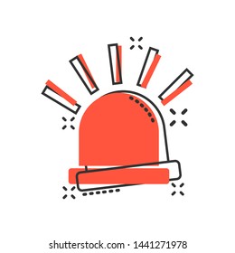 Emergency siren icon in comic style. Police alarm vector cartoon illustration on white isolated background. Medical alert business concept splash effect.