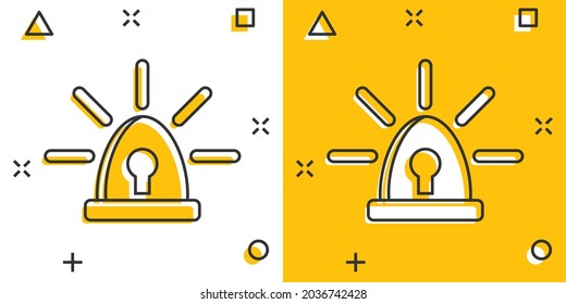 Emergency siren icon in comic style. Police alarm vector cartoon illustration on white isolated background. Medical alert business concept splash effect.