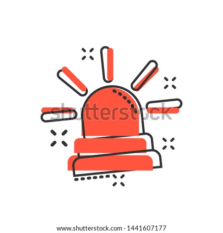 Emergency siren icon in comic style. Police alarm vector cartoon illustration on white isolated background. Medical alert business concept splash effect.