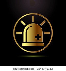 Emergency siren icon design illustration, Ambulance emergency siren sign symbol in gold color style