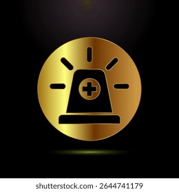 Emergency siren icon design illustration, Ambulance emergency siren sign symbol in gold color style