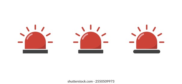 Emergency siren icon set collection in flat design. Ambulance, police light sign symbol