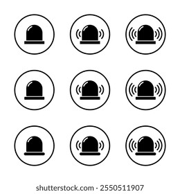 Emergency siren icon set collection on circle line. Ambulance, police light sign symbol