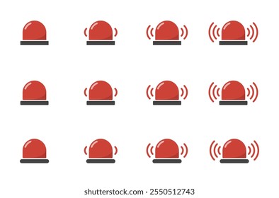 Emergency siren icon set collection in flat style. Ambulance, police light sign symbol