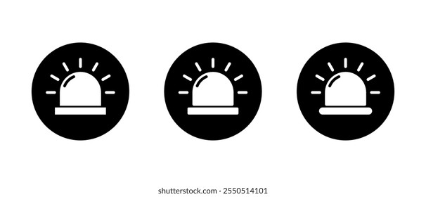 Emergency siren icon set on black circle. Ambulance, police light sign symbol