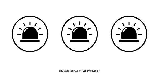 Emergency siren icon set on circle line. Ambulance, police light sign symbol