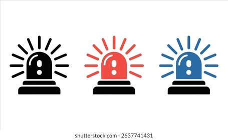 Emergency Siren Icon Set in Red Blue and Black for Alert and Warning Concepts	
