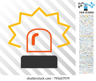 Emergency Siren pictograph with 7 hundred bonus bitcoin mining and blockchain clip art. Vector illustration style is flat iconic symbols design for cryptocurrency websites.