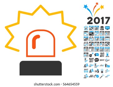 Emergency Siren pictograph with bonus 2017 new year symbols. Vector illustration style is flat iconic symbols,modern colors.