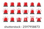 Emergency siren. Warning light sign. Alert device, flashing light on police car, fire truck, ambulance. Alarm light. Rescue flashing red light. Siren vector symbols.