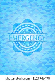 Emergency sky blue emblem with triangle mosaic background