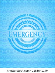 Emergency sky blue water wave badge.
